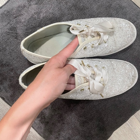 kate spade Shoes Kate Spade Silver Glitter Keds Sz 85 Poshmark